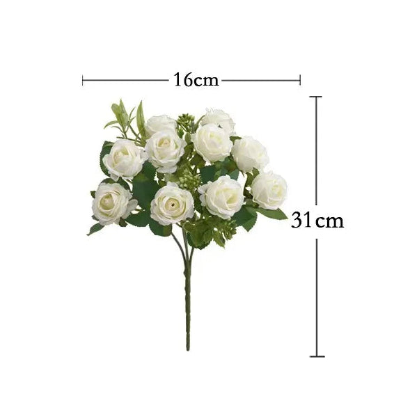 Romansia 10 Heads Rose Bouquet - Artificial Silk Flowers for Wedding Decor