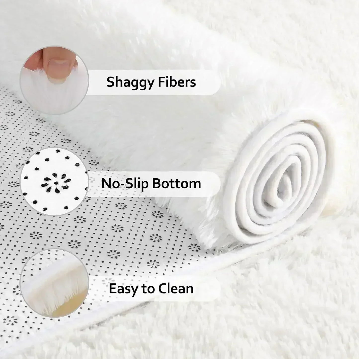 Miko Fluffy Faux Sheepskin Rug - Cream White Faux Fur Floor Mat