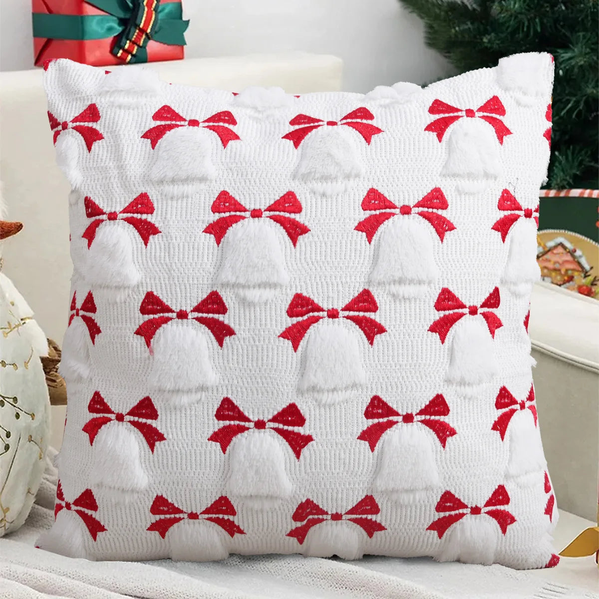 Yana Knitted Christmas Cushion Cover 45x45cm - Tree & Santa Throw Pillow Case