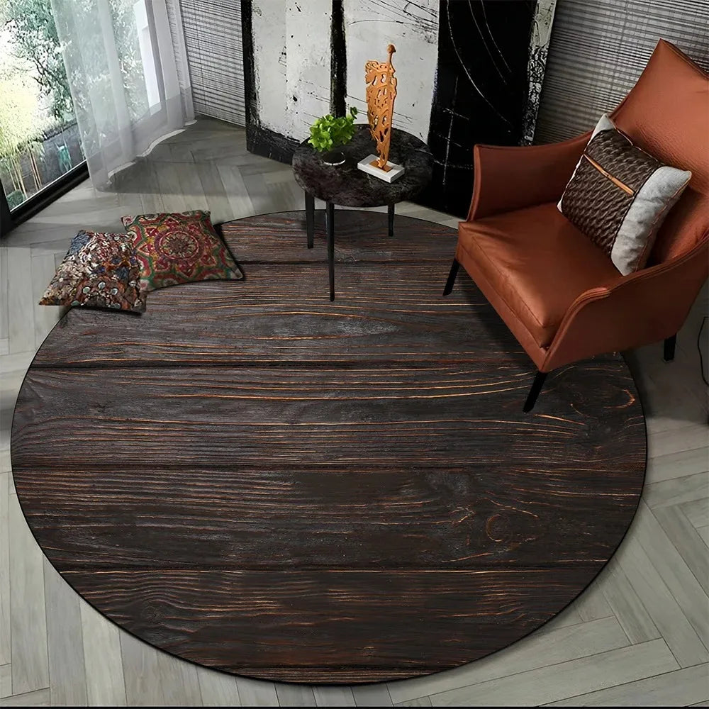 Ergo 3D Wood Grain Round Rug - Non-Slip Area Carpet