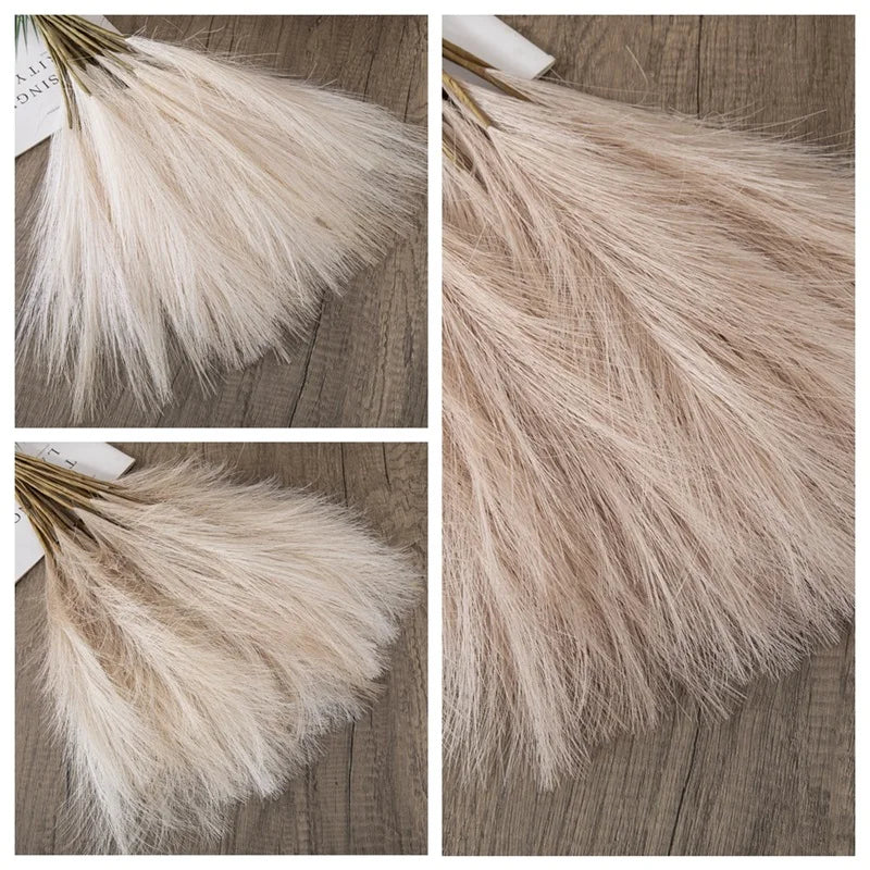 Lydia artificial reed grass beige pampas fluffy texture close-up