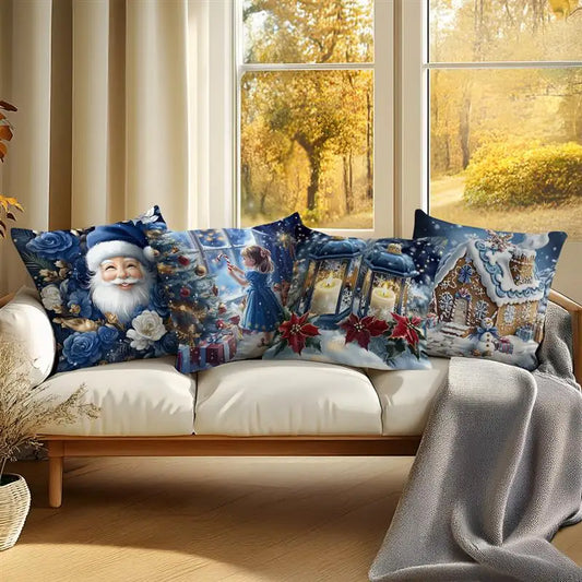 Paya Christmas Throw Pillow Cover - Santa & Winter Wonderland Design (Multiple Sizes)
