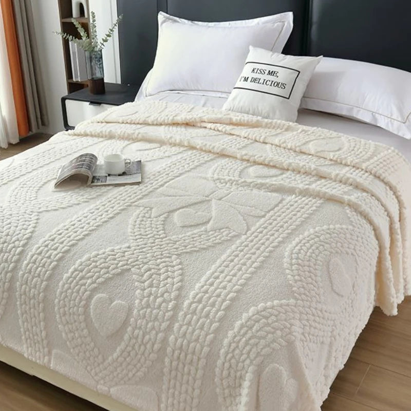 Lumina Premium Coral Fleece Blanket - Love Bow Embossed Home Throw