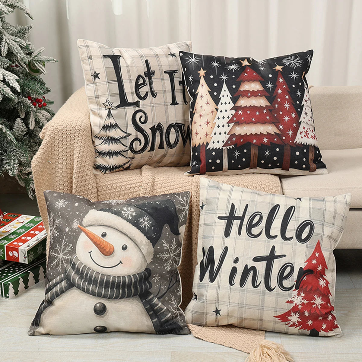 Ricca Christmas Pillow Covers 4-Pack - Linen Throw Pillowcases