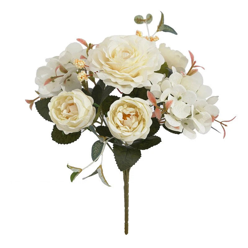 Geno Cream white silk rose bouquet for wedding decoration