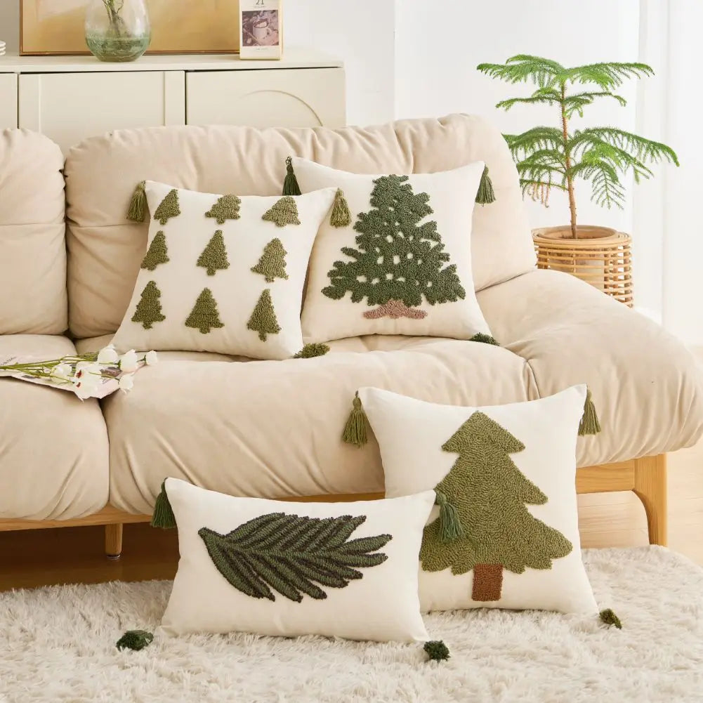 Myra Christmas Tufted Cushion Cover with Tassel - Holiday Pillow Case 45x45cm