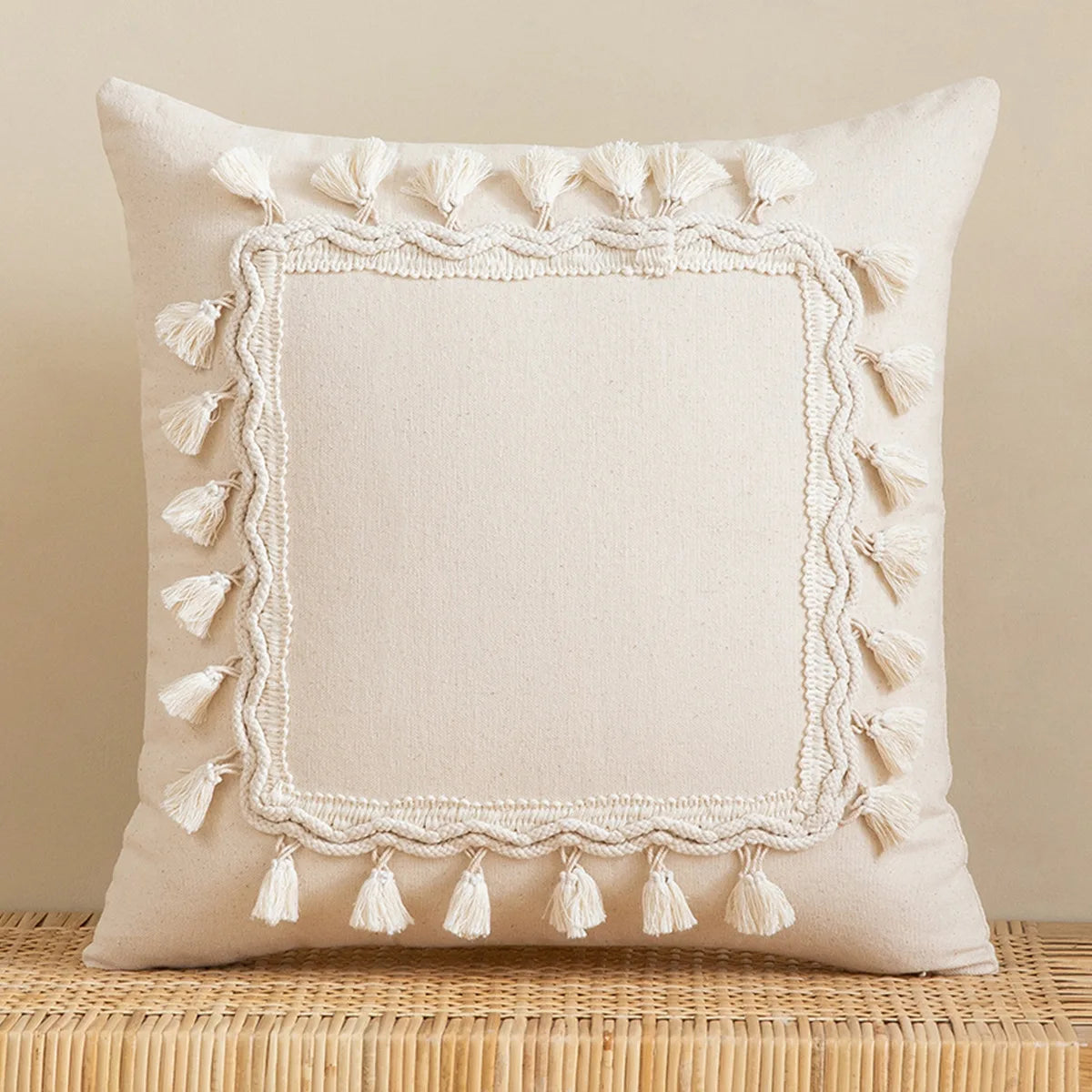 Zahara Moroccan Fringed Cushion Cover - Handmade Cotton Weave with Tassels