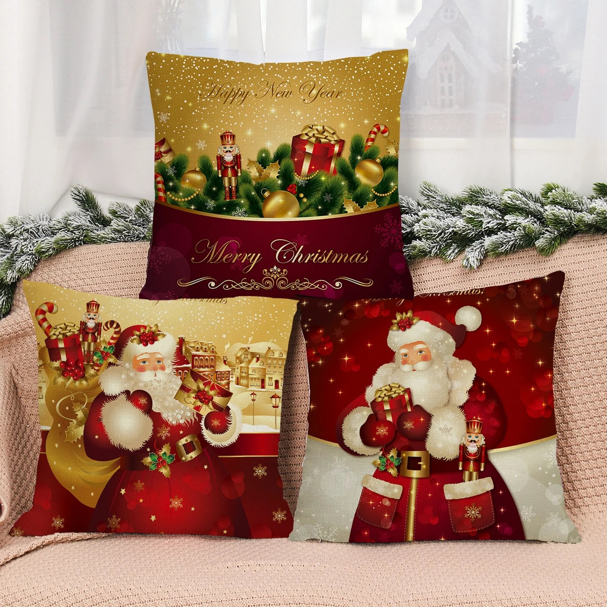 Yuko Christmas Cushion Cover 45cm - Santa Claus & Snowman Design