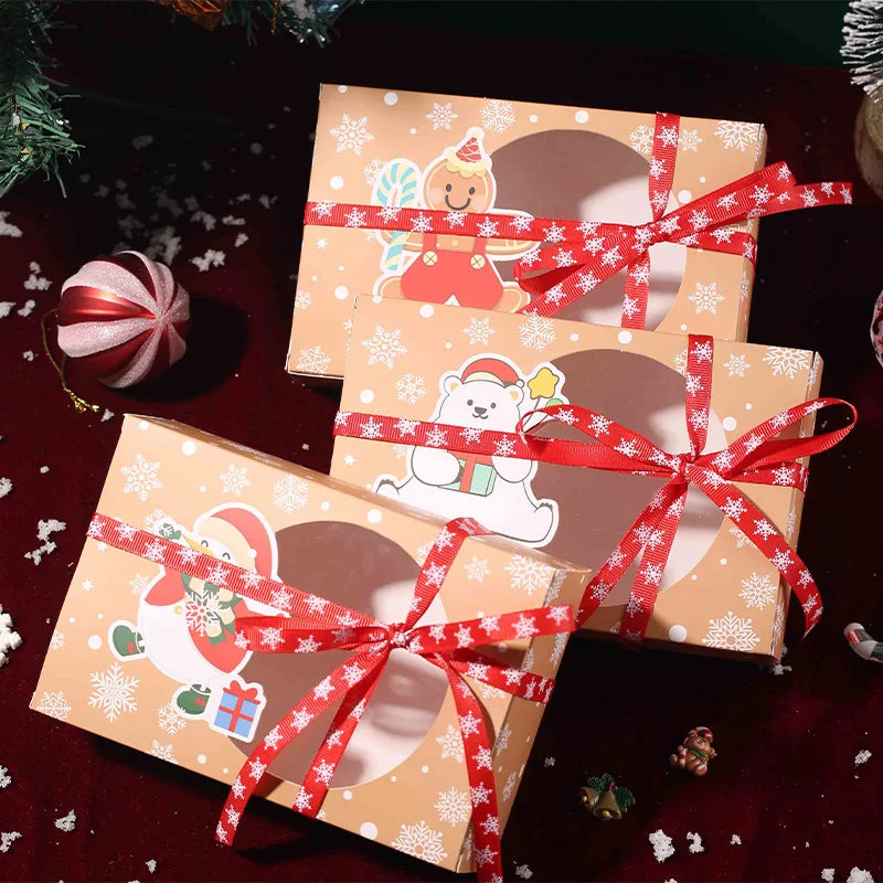 Maxim Christmas Cookie Gift Boxes - 4/8pcs Kraft Paper with Window & Santa Tag