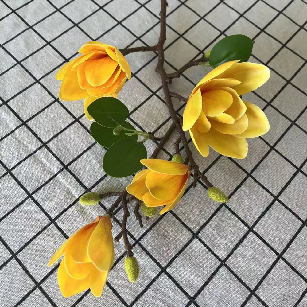 Artificial magnolia yellow flower arrangement - low maintenance home decoration