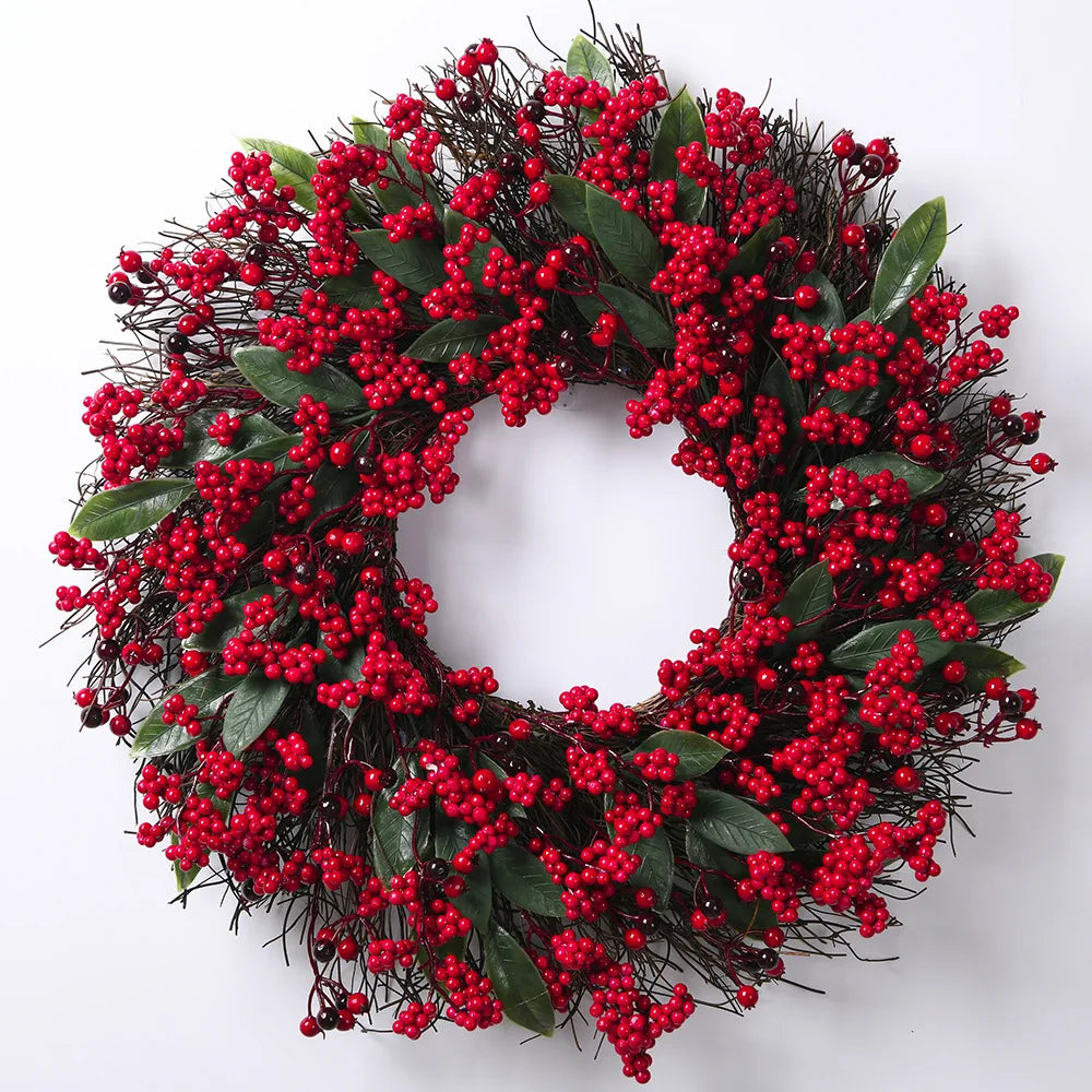 Hazel Christmas Wreath - Handmade Cypress & Red Berry Door Decoration