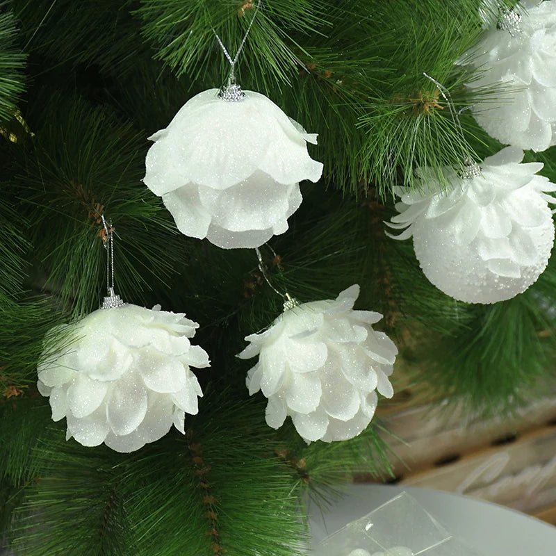 Hoho White Flower Christmas Ball Ornaments - 3 Pack
