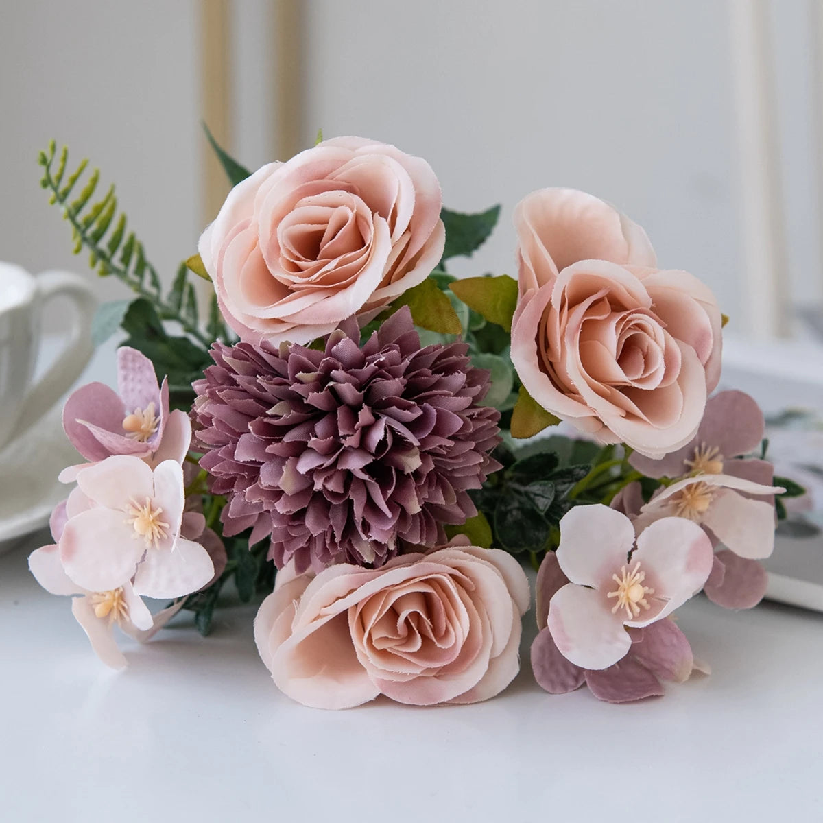 Soft pink peony and rose artificial flower bouquet