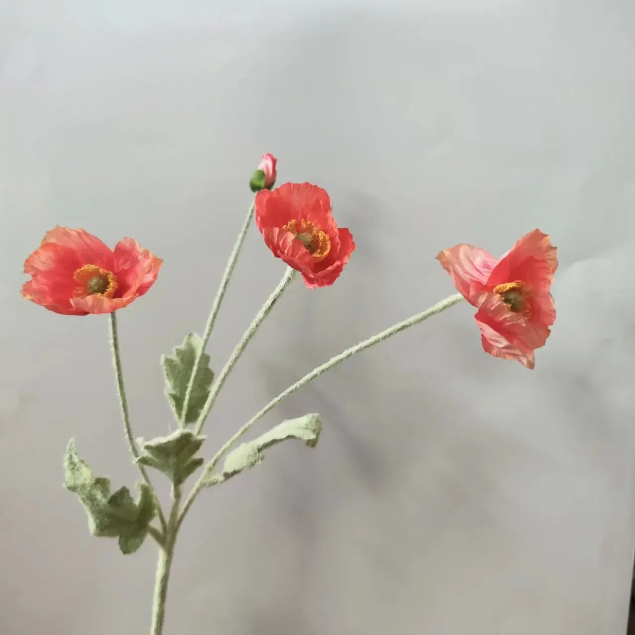 Valencia artificial poppy flowers coral orange silk stem bunch vibrant