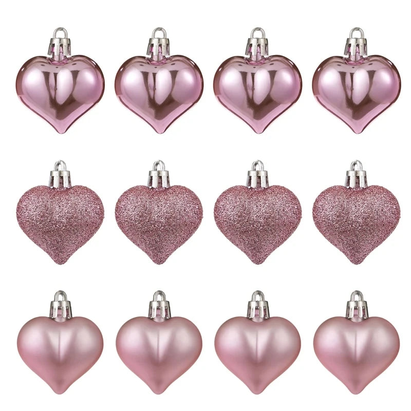 Maxara 12Pcs Heart-Shaped Hanging Ornaments - Valentine's & Christmas Tree Decorations