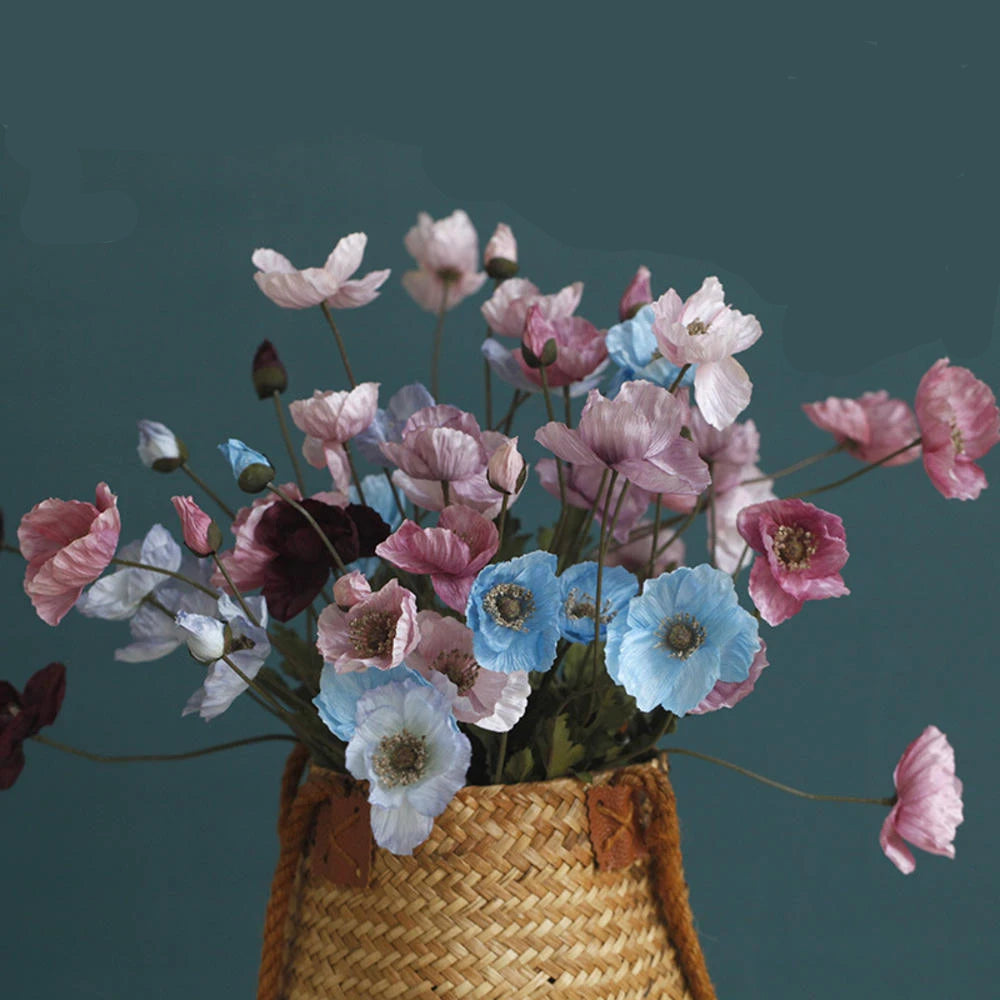 Valencia artificial poppy flowers pink blue purple lavender silk stem in bunch of flower arrangements