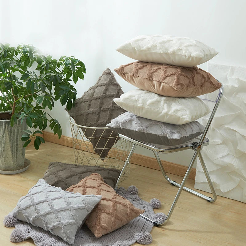 Camari Textured Rattan Throw Pillow Cover - Plush Solid Color Decorative Cushion Case