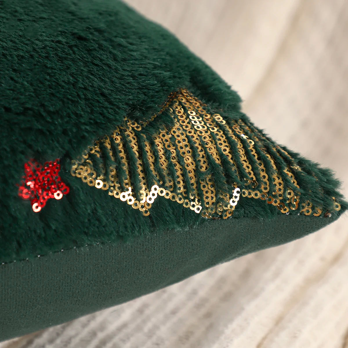 Blliss Christmas Tree Pillow Cover 18x18 - Gold Sequin Plush Decorative