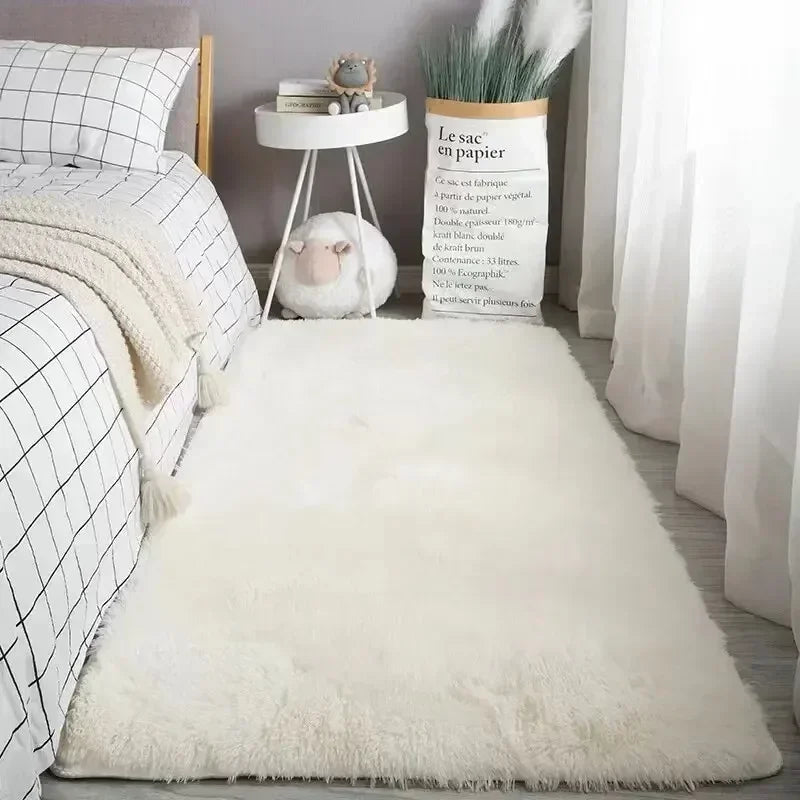 Miko Fluffy Faux Sheepskin Rug - Cream White Faux Fur Floor Mat