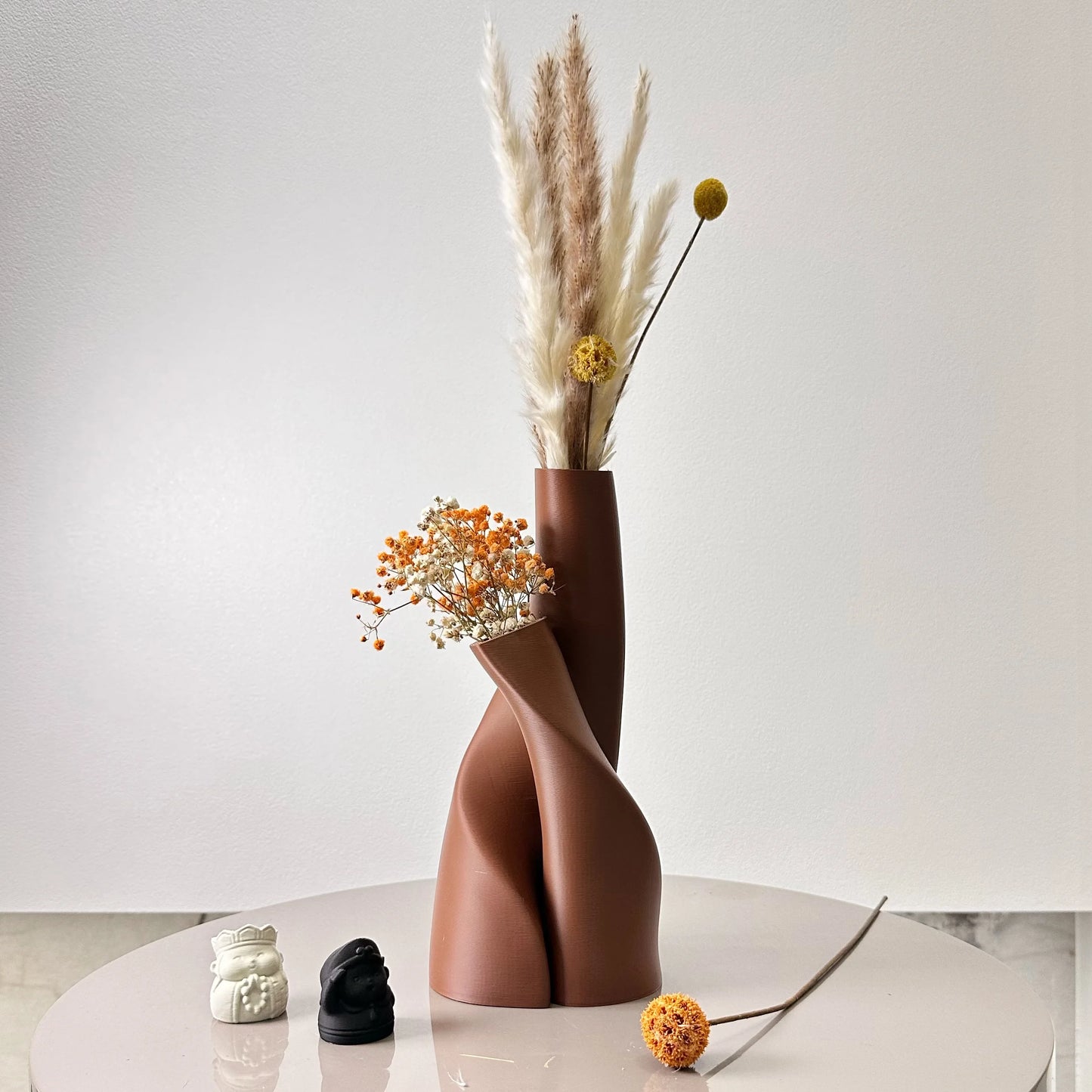 Plastic double vase set of 2 - brown color front view