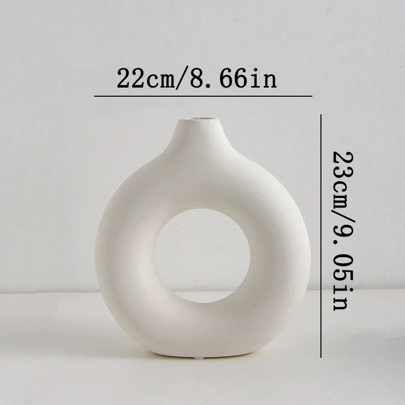 Nordic large plastic vase with hollow circular pattern - white color detail view