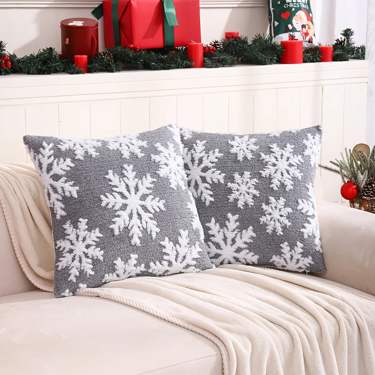 Lumi Christmas Snowflake Pillow Cover - Plush Jacquard