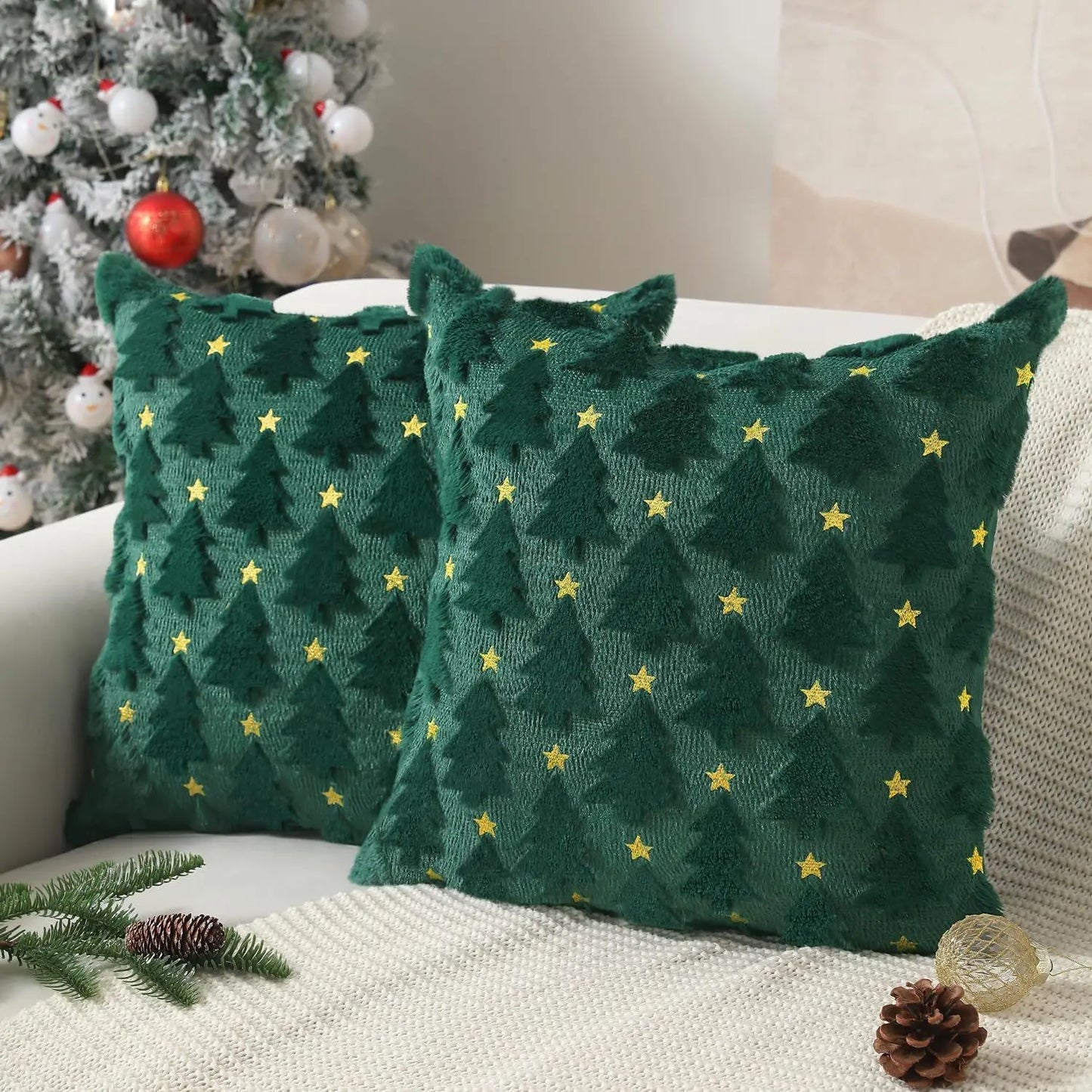 Yana Knitted Christmas Cushion Cover 45x45cm - Tree & Santa Throw Pillow Case