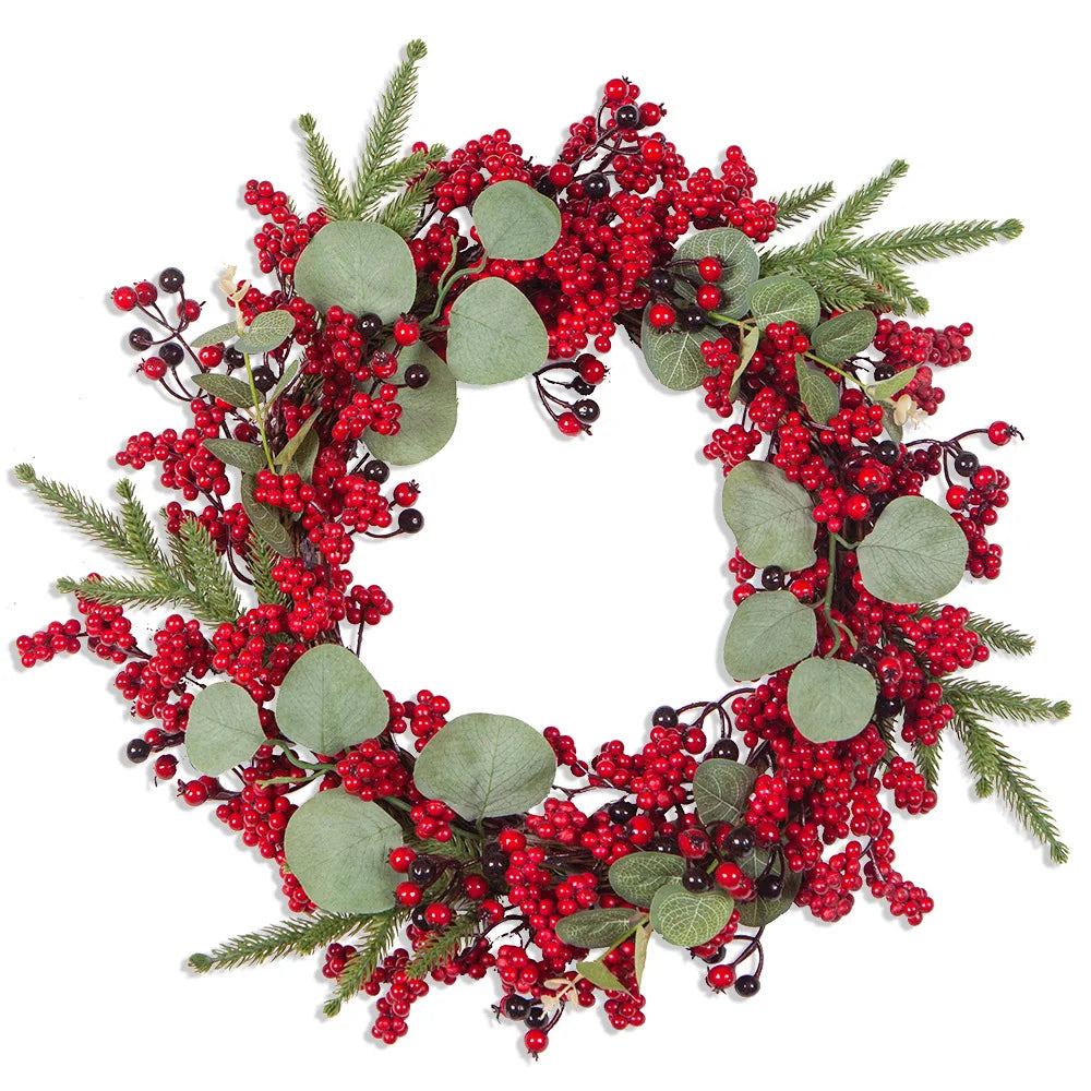 Hazel Christmas Wreath - Handmade Cypress & Red Berry Door Decoration