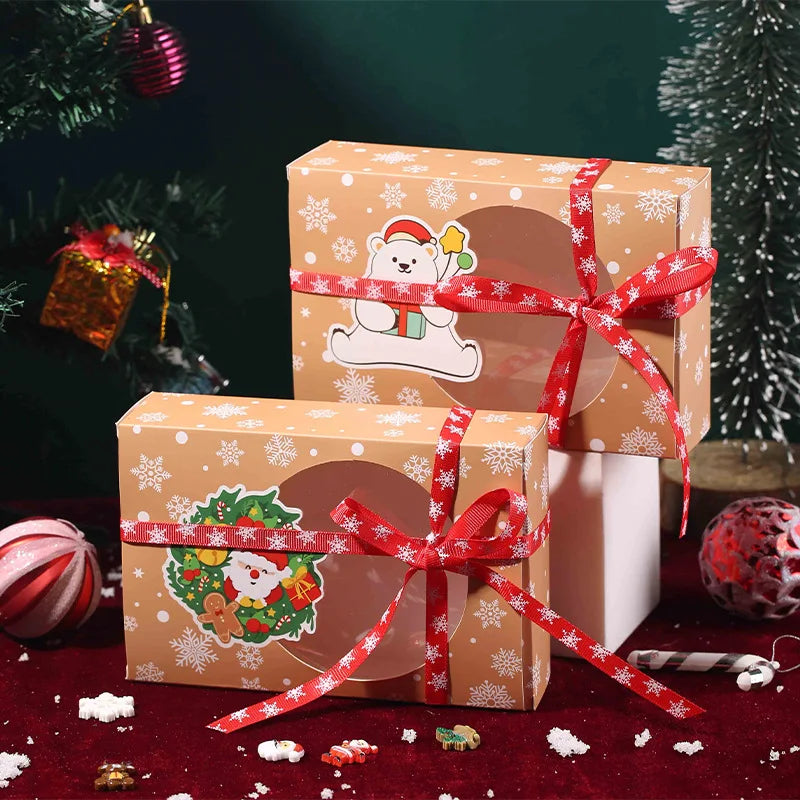 Maxim Christmas Cookie Gift Boxes - 4/8pcs Kraft Paper with Window & Santa Tag