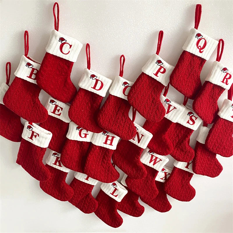 Berry Christmas Alphabet Knit Stockings - Holiday Tree Ornament Decoration