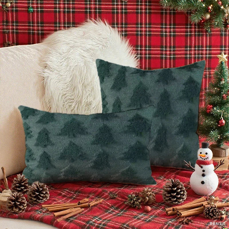 Percia 3D Christmas Tree Plush Pillowcase 45x45cm - Festive Holiday Cushion Cover