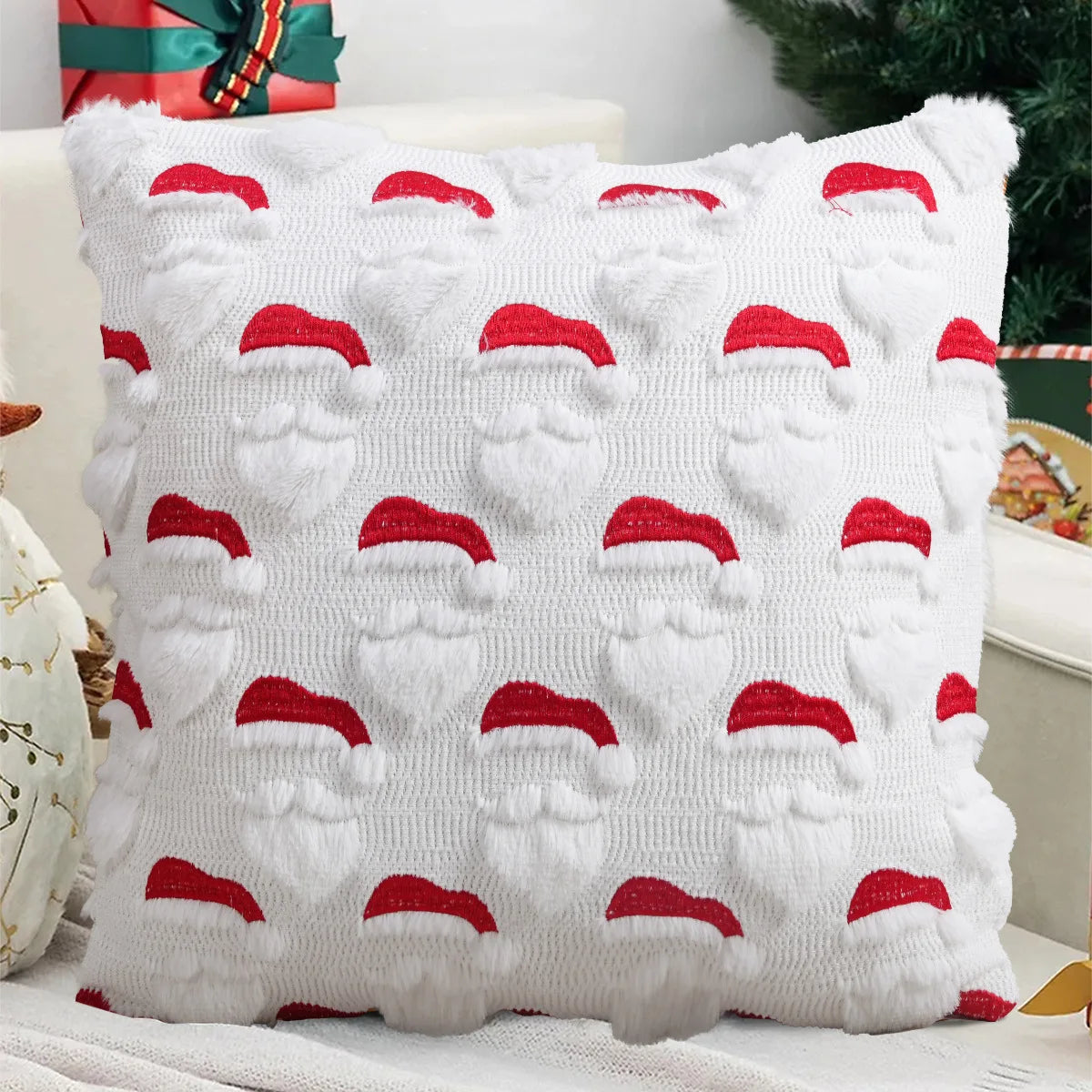 Yana Knitted Christmas Cushion Cover 45x45cm - Tree & Santa Throw Pillow Case