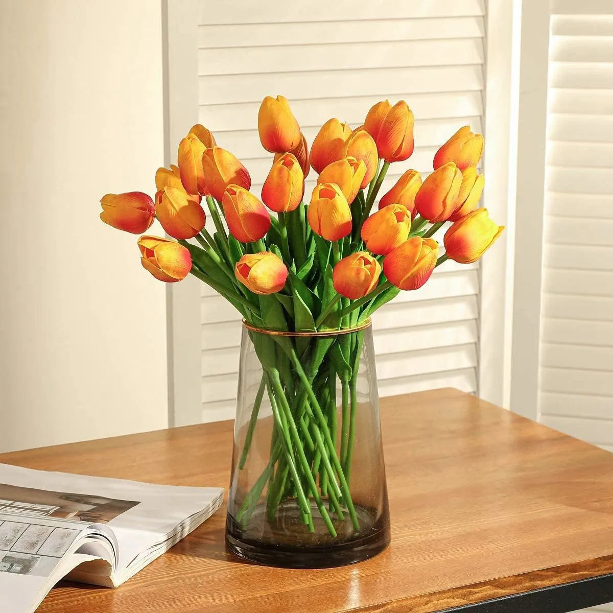 Orange artificial tulip bouquet - realistic touch flowers for home styling