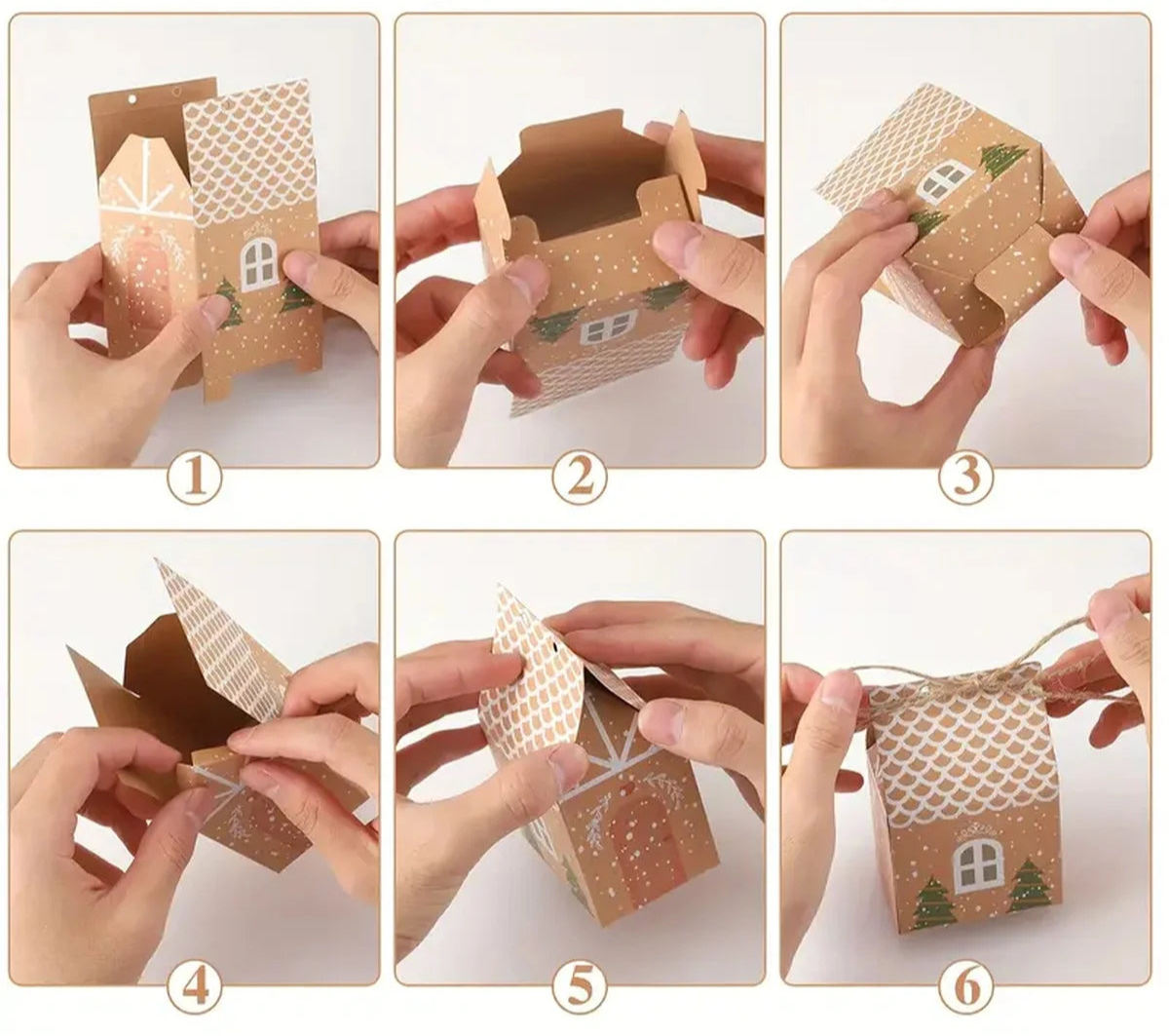 Mason Christmas Gingerbread House Gift Boxes - 12/48pcs Kraft Paper