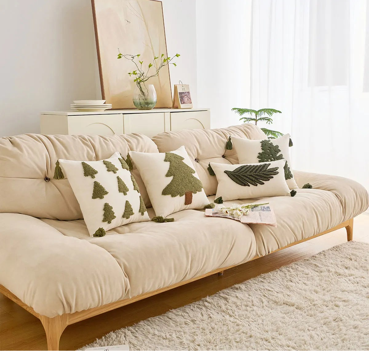 Myra Christmas Tufted Cushion Cover with Tassel - Holiday Pillow Case 45x45cm