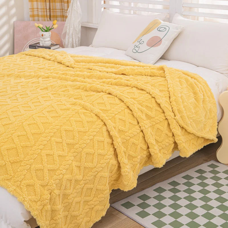 Cora Double-Sided Flannel Velvet Blanket - Diamond Pattern Luxury Throw
