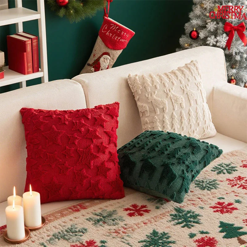Percia 3D Christmas Tree Plush Pillowcase 45x45cm - Festive Holiday Cushion Cover