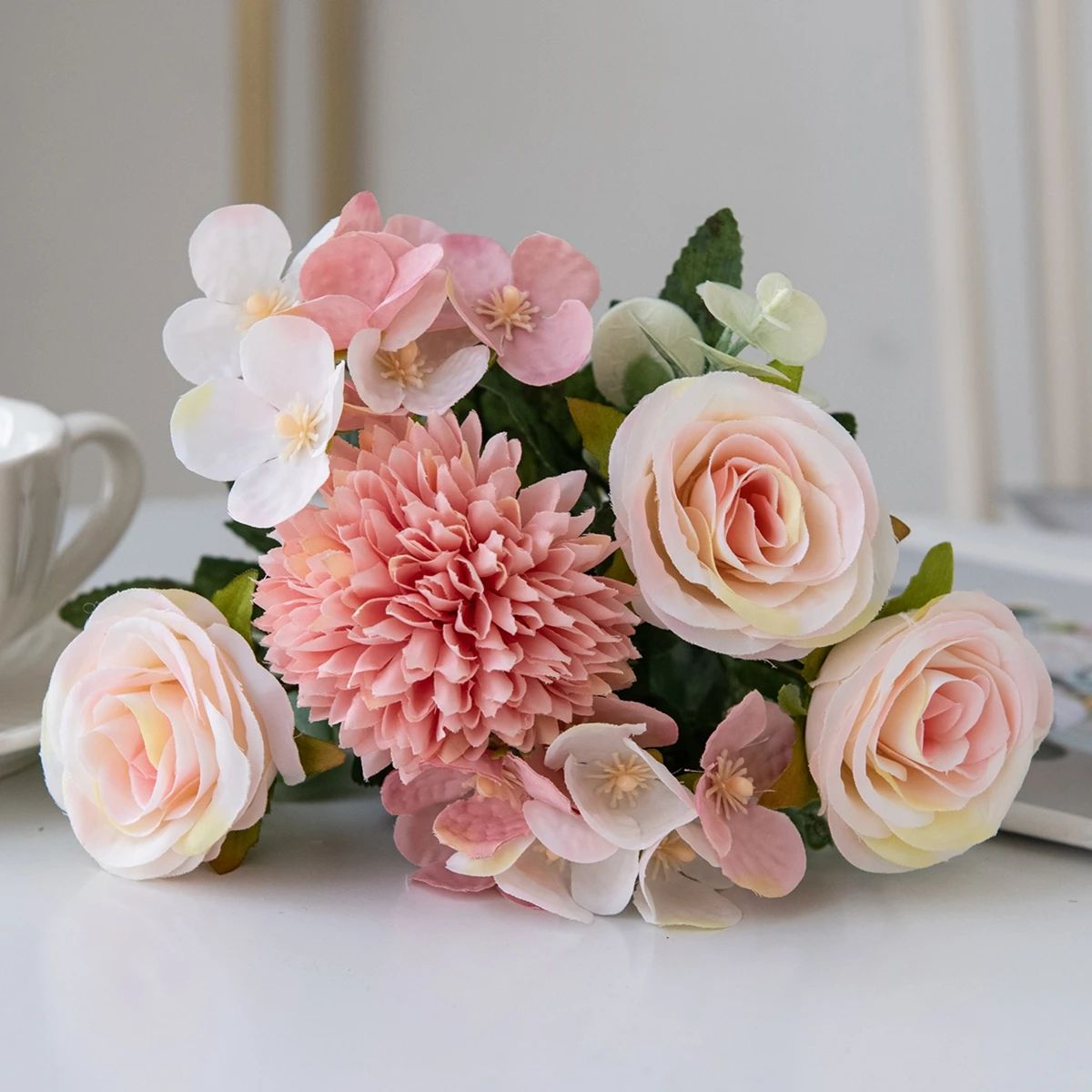 Soft peach artificial rose bouquet for home and event decor