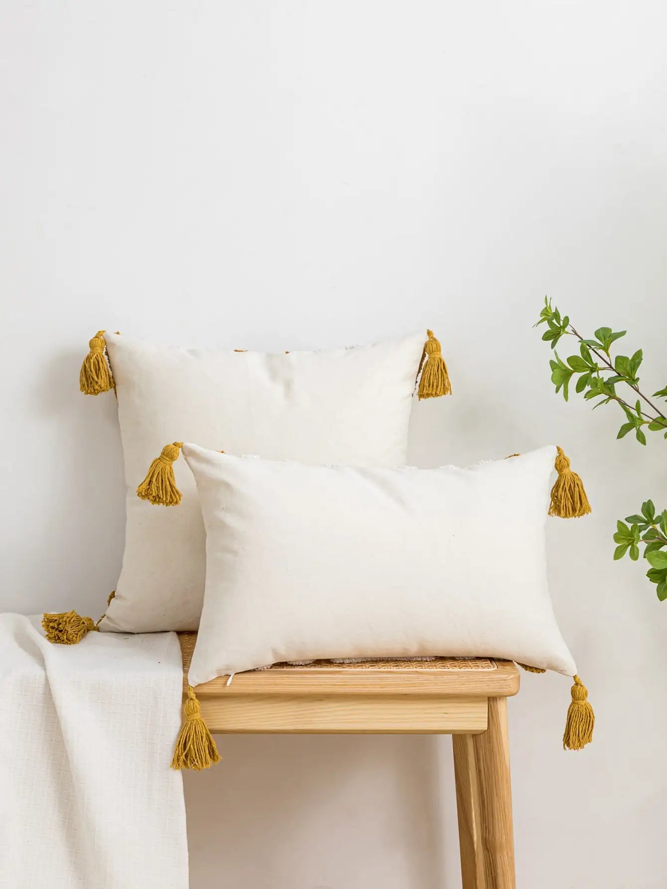 Solaris Boho Golden Brown Geometric Pillow Cover - 100% Cotton Tufted Cushion