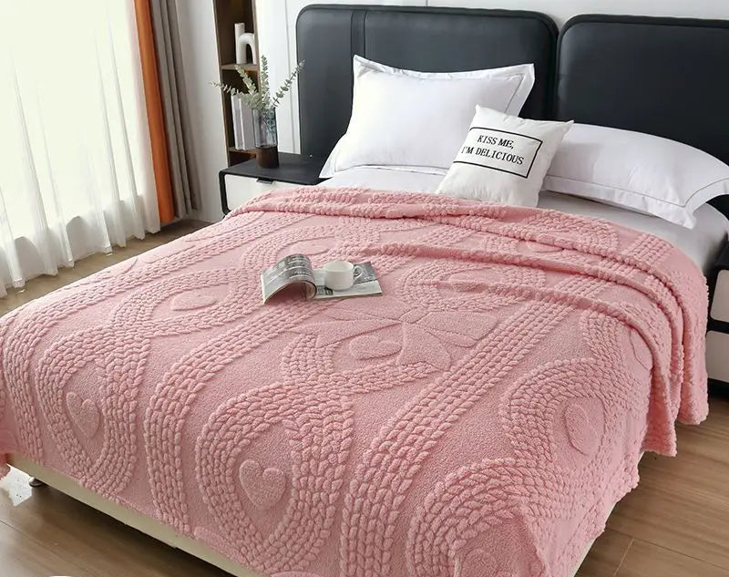 Lumina Premium Coral Fleece Blanket - Love Bow Embossed Home Throw