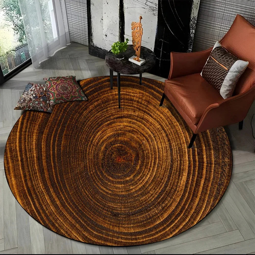Ergo 3D Wood Grain Round Rug - Non-Slip Area Carpet