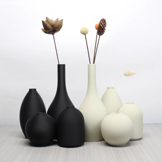4 piece minimalist ceramic vase set in neutral tones for modern farmhouse decor