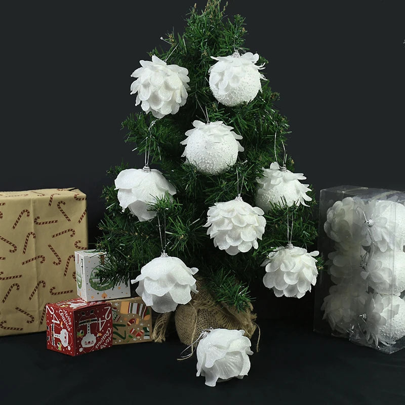 Hoho White Flower Christmas Ball Ornaments - 3 Pack