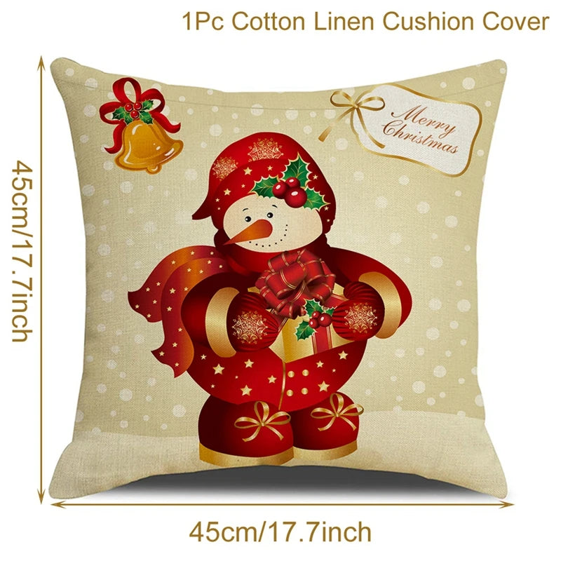 Yuko Christmas Cushion Cover 45cm - Santa Claus & Snowman Design