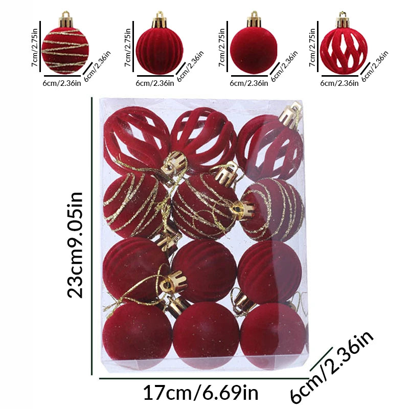 Atria Christmas Ornaments 6cm Velvet Flocked Balls - 6/12 Pack Set