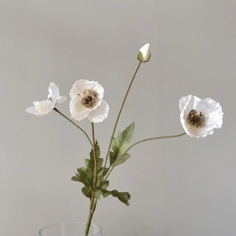 Valencia artificial white poppy flowers silk stem single bloom