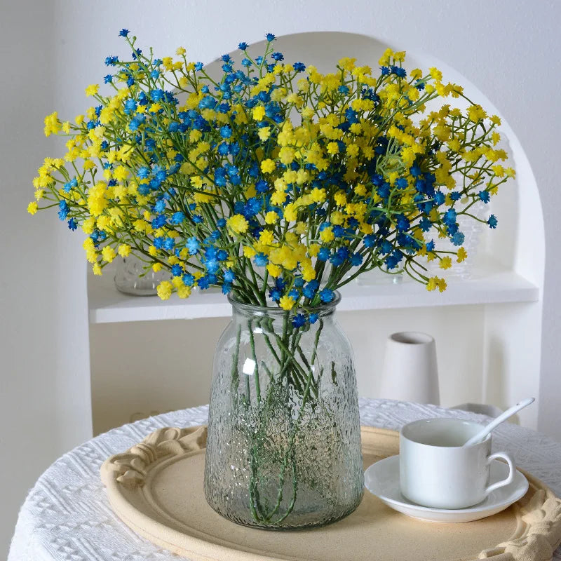 Skies artificial baby's breath 52cm blue and yellow bright color in vase