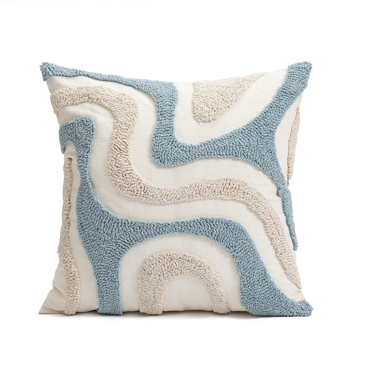 Tamara Boho Blue White Geometric Loop Velvet Pillow Cover - Decorative Cushion