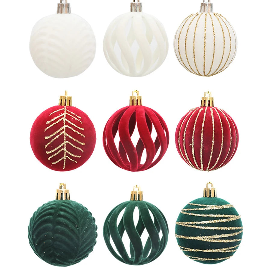 Atria Christmas Ornaments 6cm Velvet Flocked Balls - 6/12 Pack Set