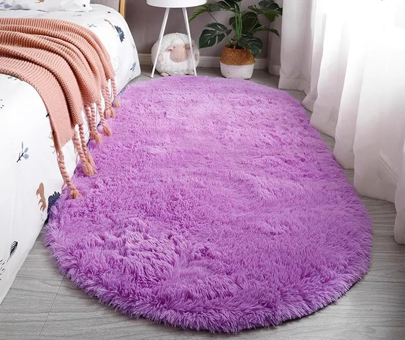 Antartica Oval Shag Rug - Tie-Dye Long Pile Carpet for Bedroom & Living Room